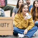 somber liberal women protesters