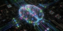 digital brain lit up and connected in computer matrix
