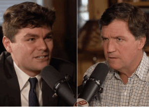 Nick Fuentes (left) and Tucker Carlson on The Tucker Carlson Show