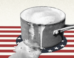 Antisemitism represented by a pot boiling over