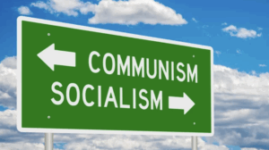 Socialism Capitalism road signs with arrows