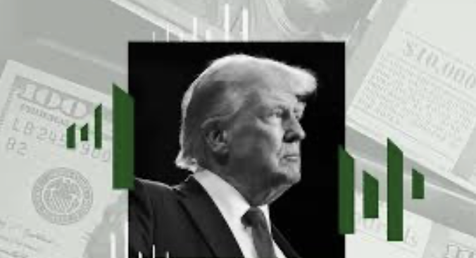 Trump superimposed over bills