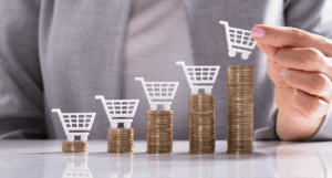 Inflation - consumer costs - shopping cart and rising coins