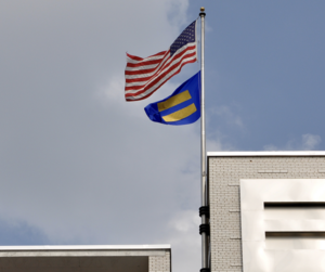 Business with US Flag and blue Gay Equal Flag